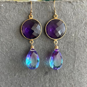 Amethyst And Doublet Cascade Earrings, OOAK