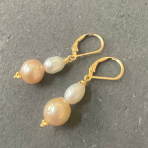 Edison and Freshwater Pearl Dangles, 14k gold filled leverback, OOAK
