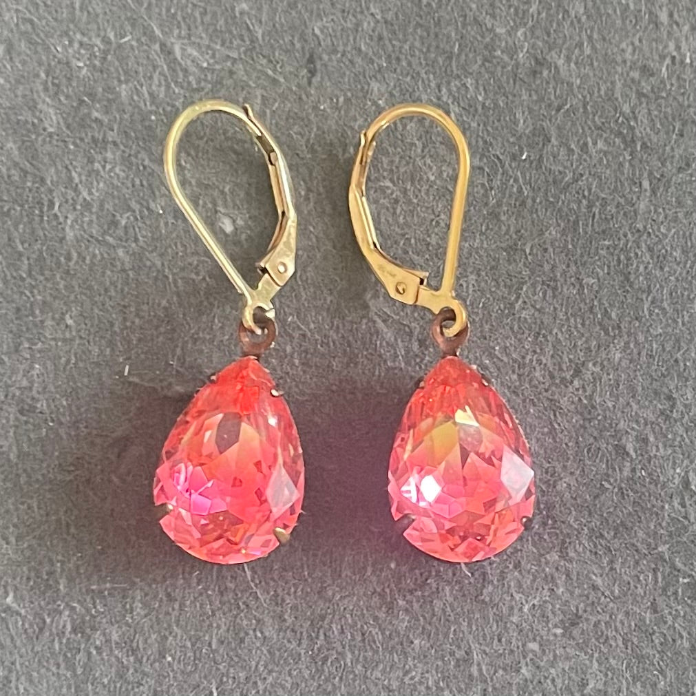 PEACHY Pink and Yellow Leverback Dangles, Mixed Metals