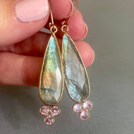 Rose Gold Shimmer Queen Labradorite and Lilac CZ Earrings, OOAK