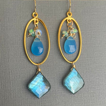 Load image into Gallery viewer, Moroccan Cut Labradorite Oval Hoop Earrings, OOAK