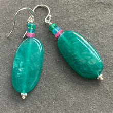 Load image into Gallery viewer, Smooth Amazonite and Opal Earrings, OOAK