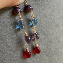 Load image into Gallery viewer, Flora European Lampwork And Quartz Dangle Earrings, Blue, Purple And Red, earwire options