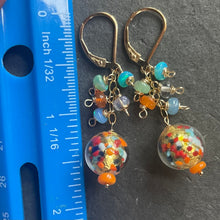 Load image into Gallery viewer, Klimt-ish Murano Glass and Opal Dangle Earrings