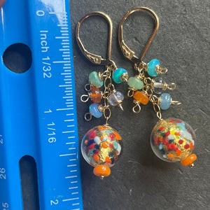 Klimt-ish Murano Glass and Opal Dangle Earrings