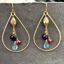 Load image into Gallery viewer, 14k Gold Filled Hoops- Labradorite, Aquamarine, Amethyst and Garnet OOAK