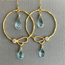 Load image into Gallery viewer, Natural Blue Topaz Butterfly Hoop Earrings, OOAK