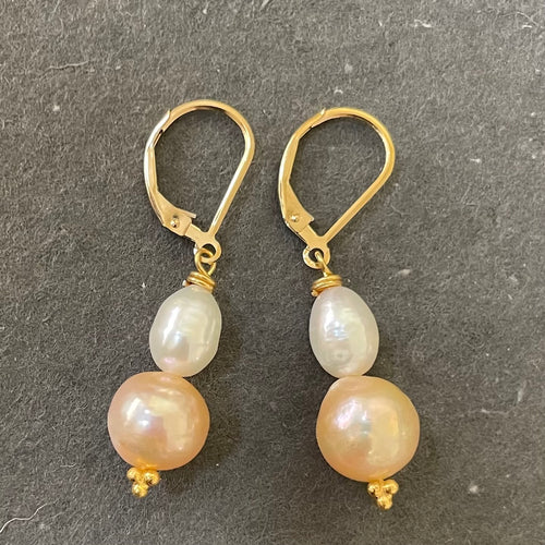 Edison and Freshwater Pearl Dangles, 14k gold filled leverback, OOAK