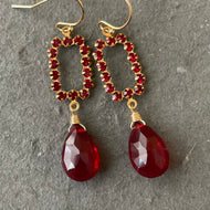 Garnet Quartz and Crystal Chandelier Dangle Earrings