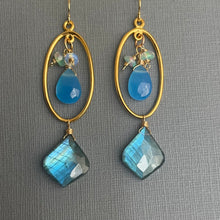 Load image into Gallery viewer, Moroccan Cut Labradorite Oval Hoop Earrings, OOAK