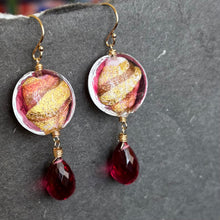 Load image into Gallery viewer, Watermelon and Gold Murano Glass and Quartz Dangle Earrings