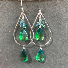 Load image into Gallery viewer, Paraiba to Emerald to Peridot Doublet Dangle Double Decker Hoop Earrings