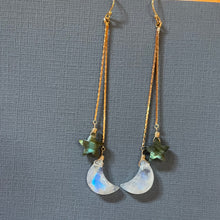 Load image into Gallery viewer, Moon and Star Tassel Earrings, Moonstone and Labradorite
