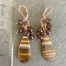 Load image into Gallery viewer, Tiger Jasper and Rhodolite Garnet Earrings, OOAK, Rose Gold