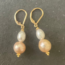 Load image into Gallery viewer, Edison and Freshwater Pearl Dangles, 14k gold filled leverback, OOAK