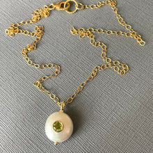 Load image into Gallery viewer, Freshwater Pearl and Peridot Inlay Necklace, OOAK