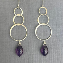 Load image into Gallery viewer, Amethyst Marquis Triple Circle Earrings, OOAK