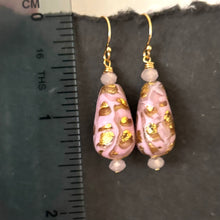 Load image into Gallery viewer, Pink and Gold oh la la Teardrop Murano Glass Dangle Earrings