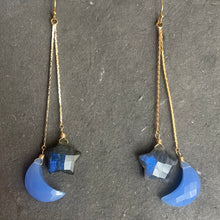 Load image into Gallery viewer, Moon and Star Tassel Earrings, Chalcedony and Labradorite
