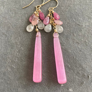 Sapphire Gemstone Dangles with Elongated Shimmer Quartz, OOAK