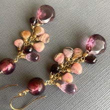 Load image into Gallery viewer, Plummy Rhodocrosite and Garnet Cascade Earrings, OOAK