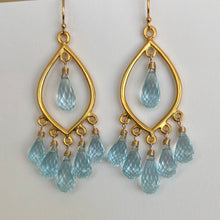 Load image into Gallery viewer, Natural Blue Topaz Goddess Earrings, Gold or Sterling Silver