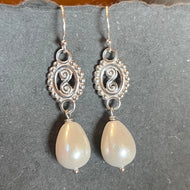 Medallion and Teardrop Pearl Dangles
