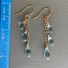 Load image into Gallery viewer, Natural Blue Topaz Trio Earrings, 14k Rose Gold Filled, OOAK
