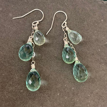 Load image into Gallery viewer, Seafoam TRIO Teardrop Quartz Dangles, Earwire and metal choices