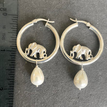 Load image into Gallery viewer, Elephant and pearl hoop earrings