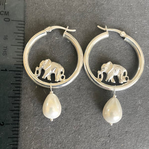Elephant and pearl hoop earrings