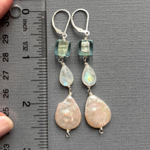 Load image into Gallery viewer, Murano Glass, Moonstone and Pearl Dangle Earrings, OOAK