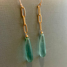 Load image into Gallery viewer, Rose Gold and Aquamarine Elongated Teardrop Dangle Earrings