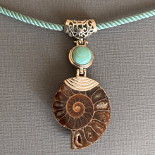 Load image into Gallery viewer, Ammonite Fossil and  Howlite Earrings OOAK