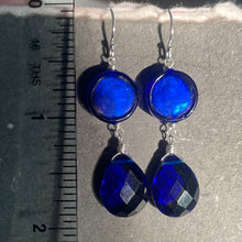 Load image into Gallery viewer, Murano Cobalt Blue Glass and Quartz Dangles
