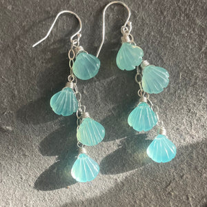 Aqua Chalcedony Shell Dangle Earrings