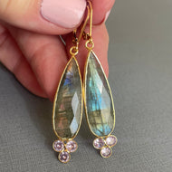 Gold Shimmer Queen Labradorite and Lilac CZ Earrings, OOAK
