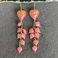 Heart Murano Glass Dangle Earrings, gold flecked