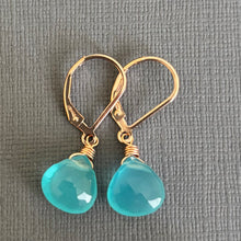 Load image into Gallery viewer, Turquoise Chalcedony Leverback Earrings, metal options