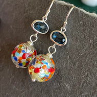 Klimt-ish Murano Glass and Opal Dangle Earrings