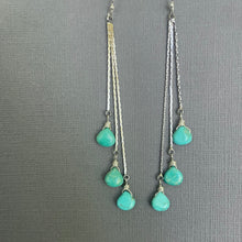 Load image into Gallery viewer, Turquoise Silver Tassel Earrings, Trio, OOAK