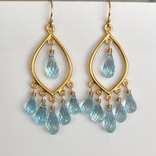 Load image into Gallery viewer, Natural Blue Topaz Goddess Earrings, Gold or Sterling Silver