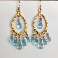 Natural Blue Topaz Goddess Earrings, Gold or Sterling Silver