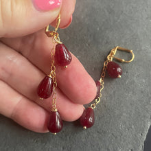 Load image into Gallery viewer, Garnet Red Jade Cascade Dangle Trio Earrings