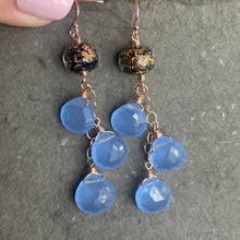 Load image into Gallery viewer, Night Sky Dichroic Murano Glass and Hydrangea Chalcedony Dangle Earrings, Metal options