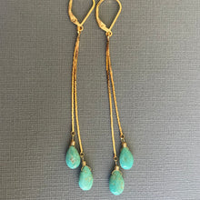 Load image into Gallery viewer, Turquoise Tassel Earrings, almond, OOAK