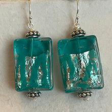 Load image into Gallery viewer, Teal and Silver Murano Glass Earrings