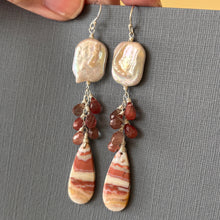 Load image into Gallery viewer, Biwa Pearl, Pink Agate and Andesine Labradorite Earrings, OOAK