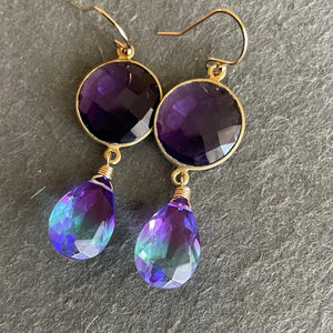 Amethyst And Doublet Cascade Earrings, OOAK