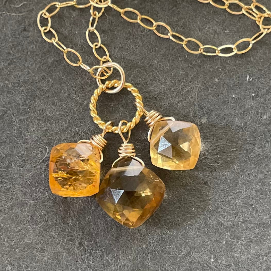 Natural Citrine Cushion Cut Necklace, OOAK